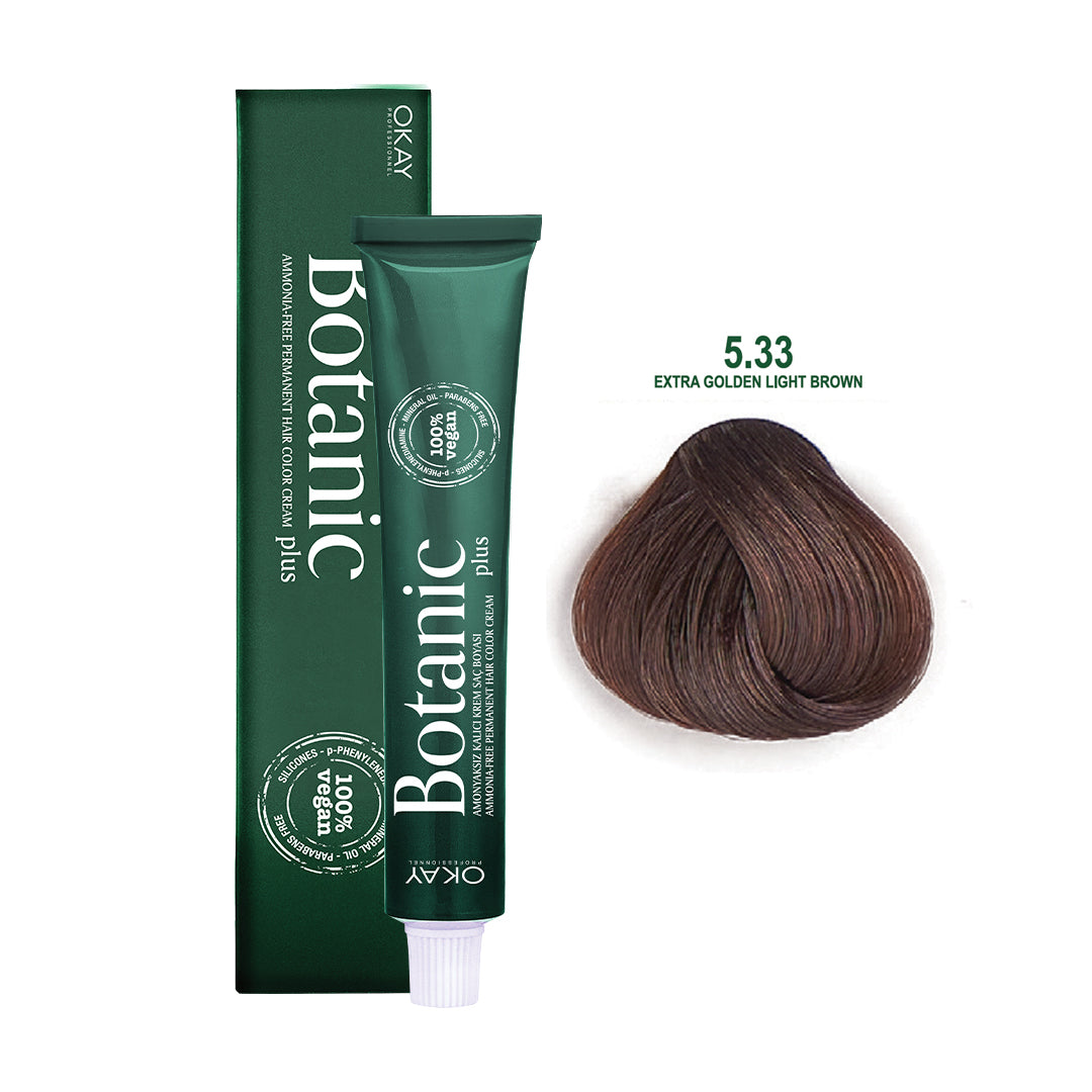 Botanic Plus Ammonia Free Permanent Hair Color Cream 5.33 Extra Golden Light Brown – 60ml | Professional Vegan Hair Dye