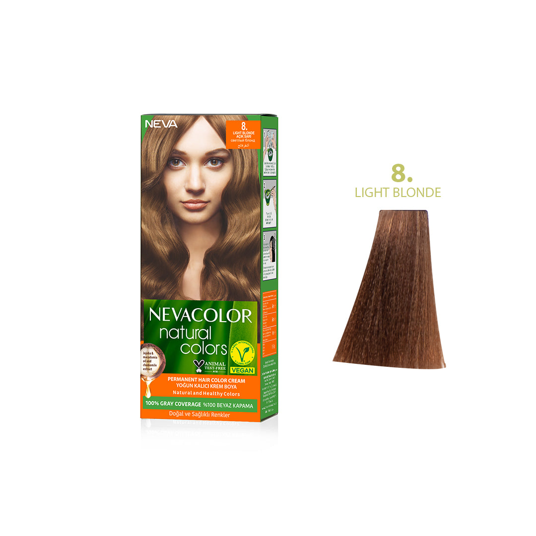 Nevacolor Natural Colors – 8 Light Blonde with Natural Oils | Vegan Permanent Hair Color Cream (50ml)