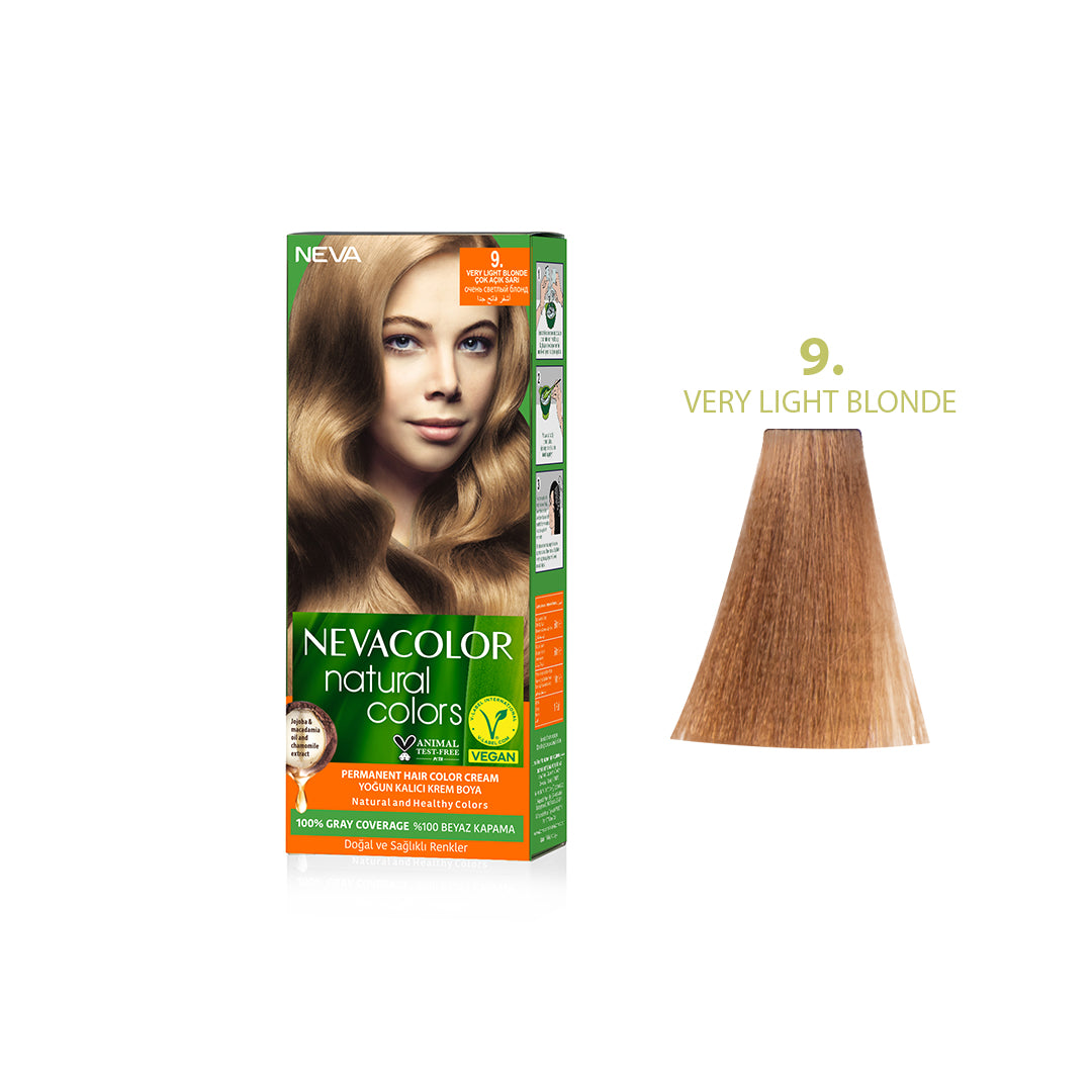 Nevacolor Natural Colors – 9 Very Light Blonde with Natural Oils | Vegan Permanent Hair Color Cream (50ml)