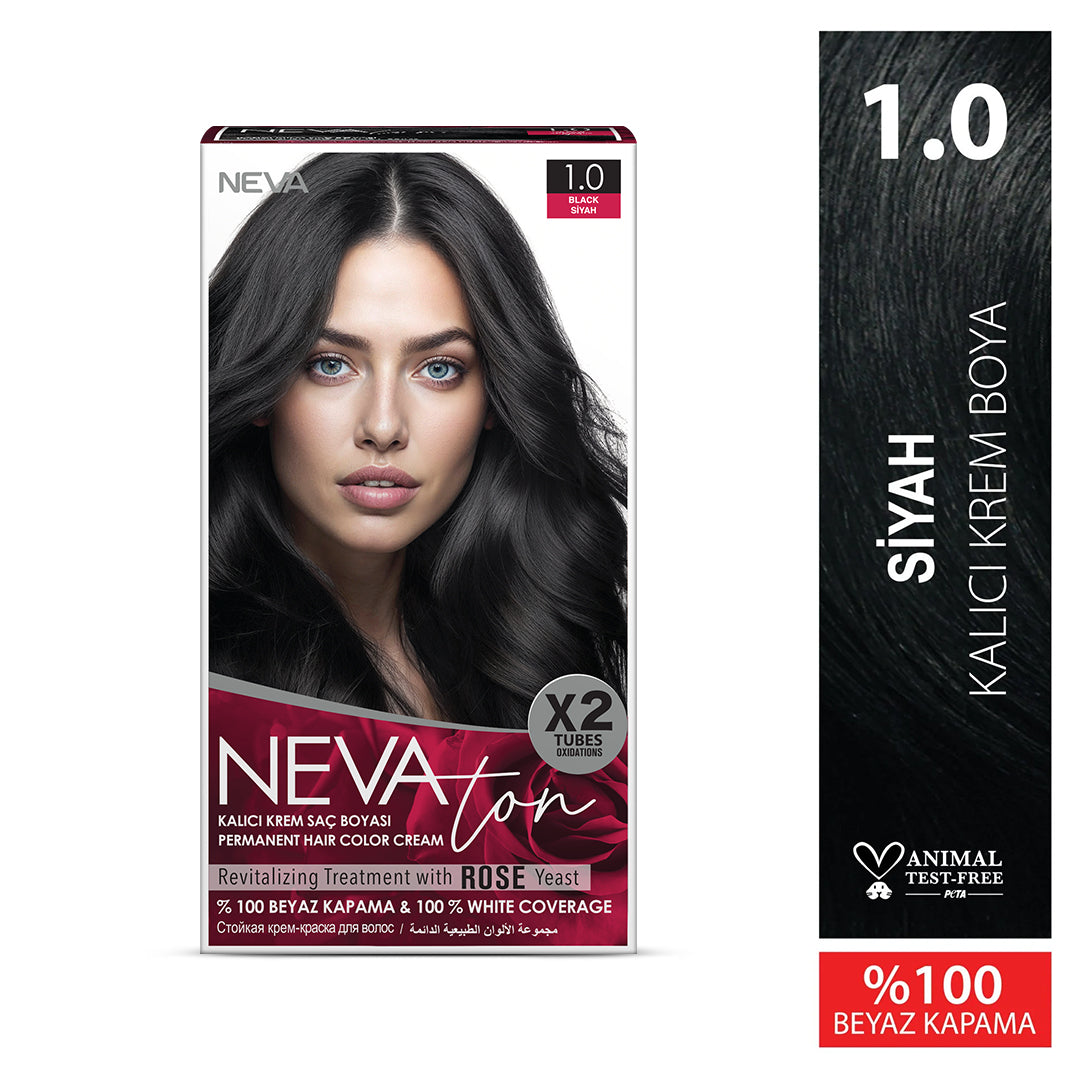 NEVATON Permanent Hair Color 1.0 Black | 100% Gray Coverage