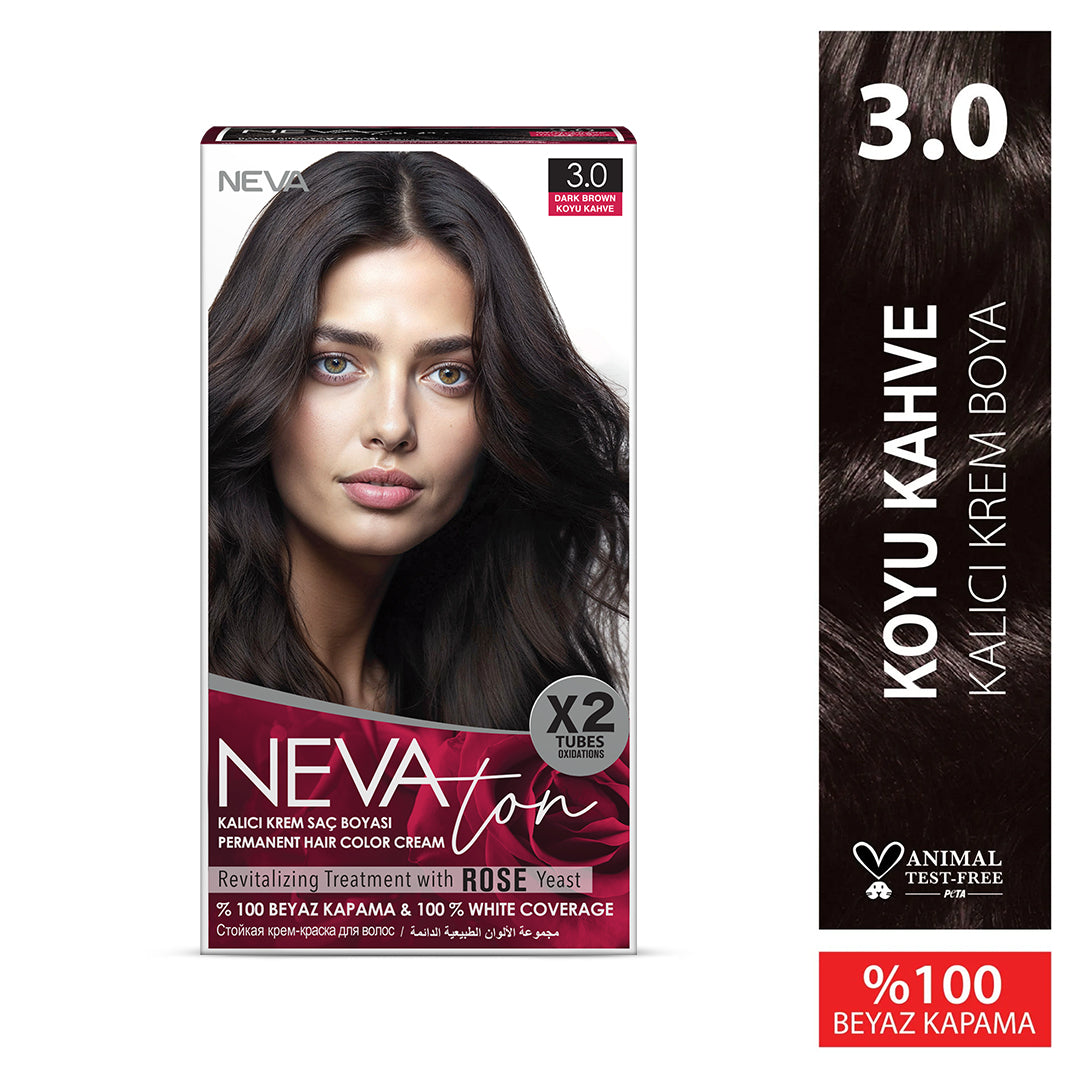 NEVATON Permanent Hair Color 3.0 Dark Brown | 100% Gray Coverage