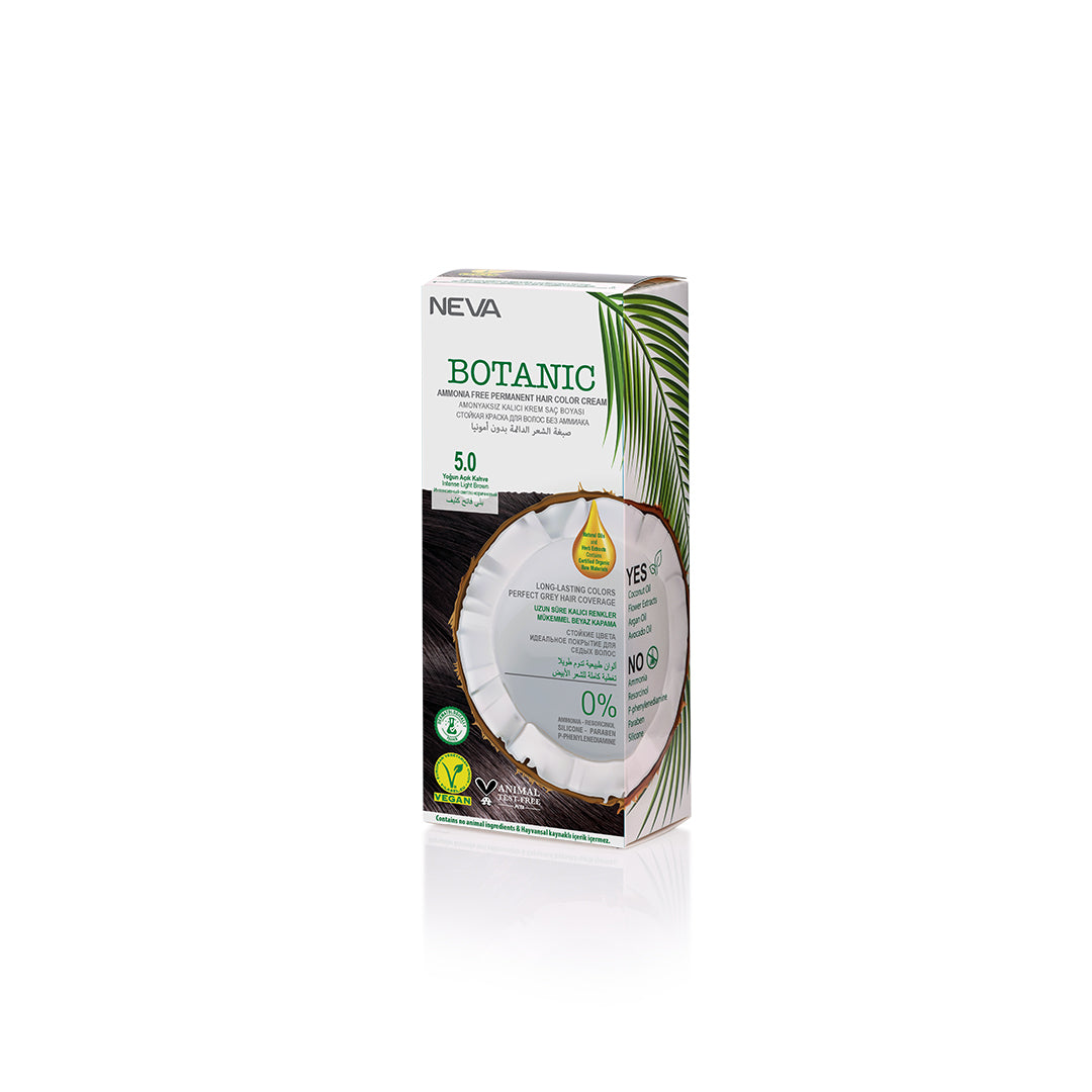 NEVA Botanic Ammonia-Free Permanent Hair Color Cream | Intense Light Brown - 5.0 Gray Coverage