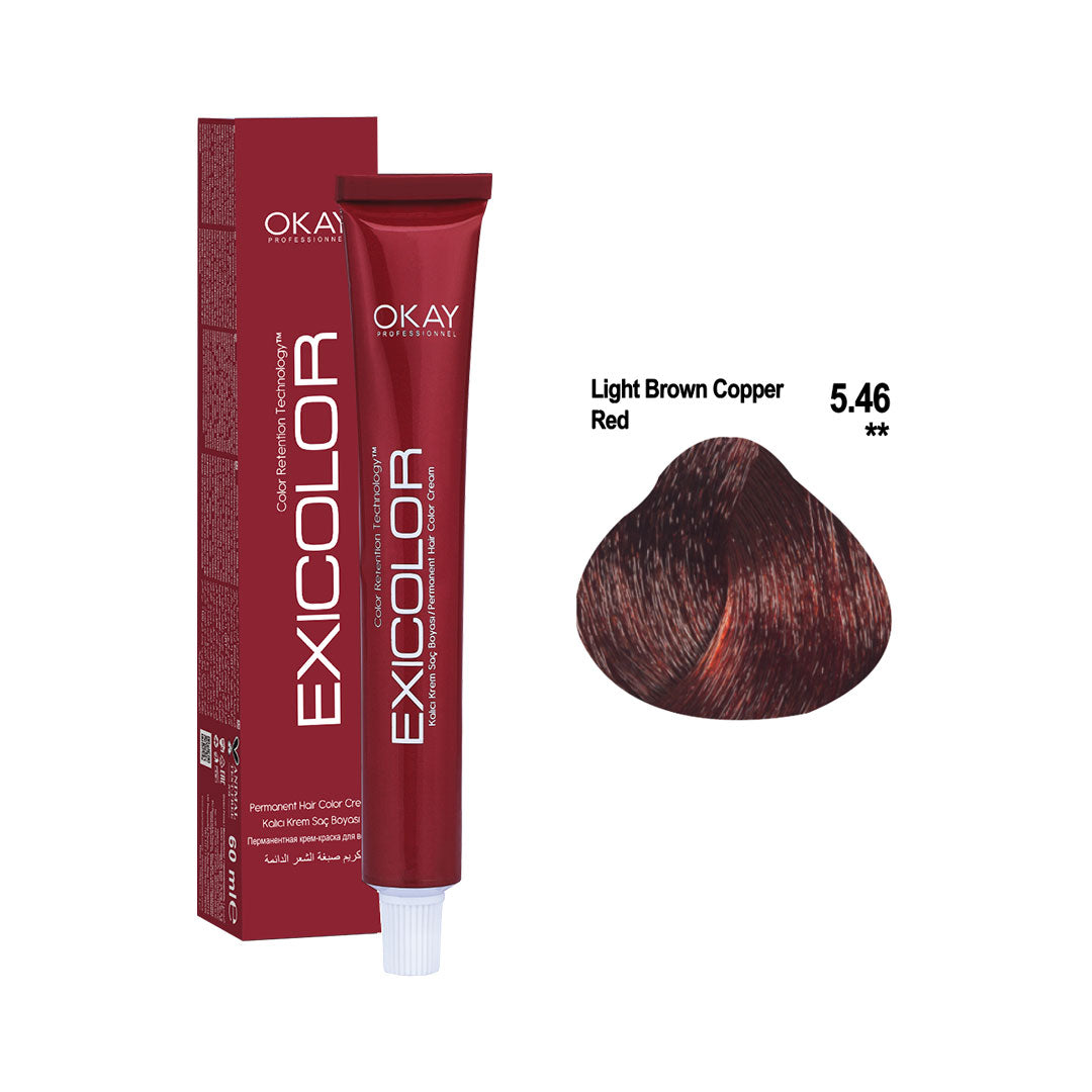 5.46Exicolor Permanent Hair Color Cream Light Brown Copper Red – 5.46