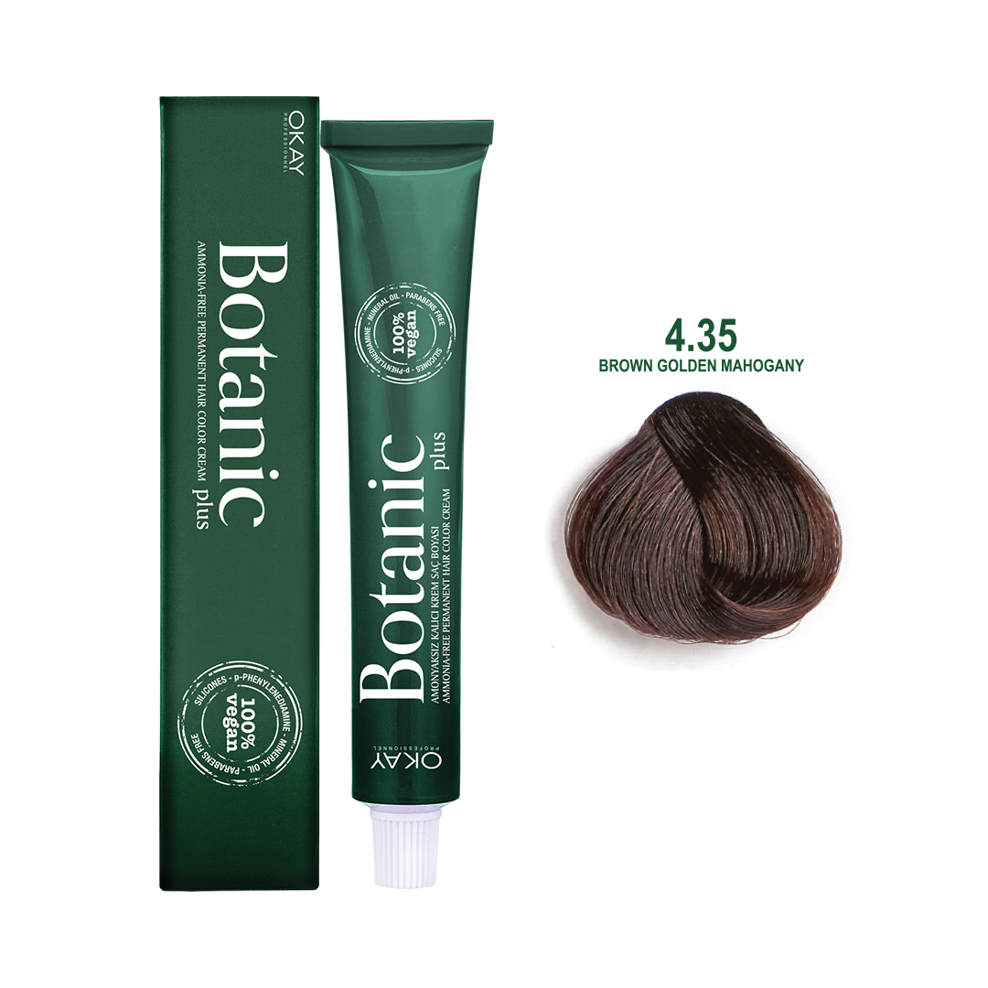 Botanic Plus Ammonia Free Permanent Hair Color Cream Brown Golden Mahogany – 4.35 