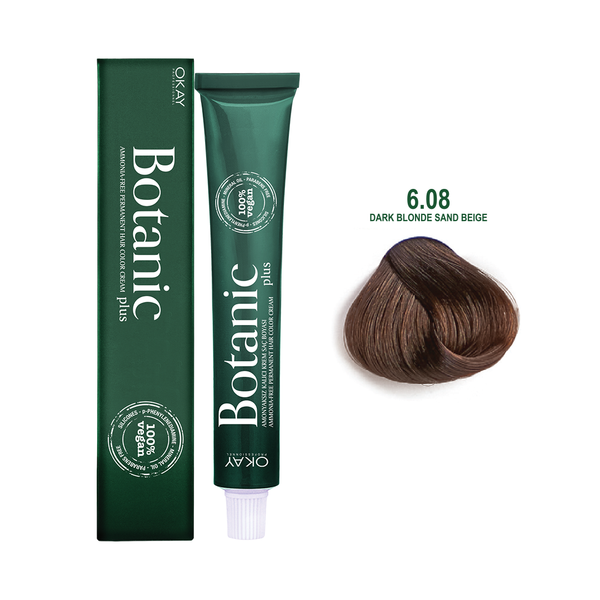 Botanic Plus Ammonia Free Permanent Hair Color Cream Dark Blonde Sand Beige – 6.08 