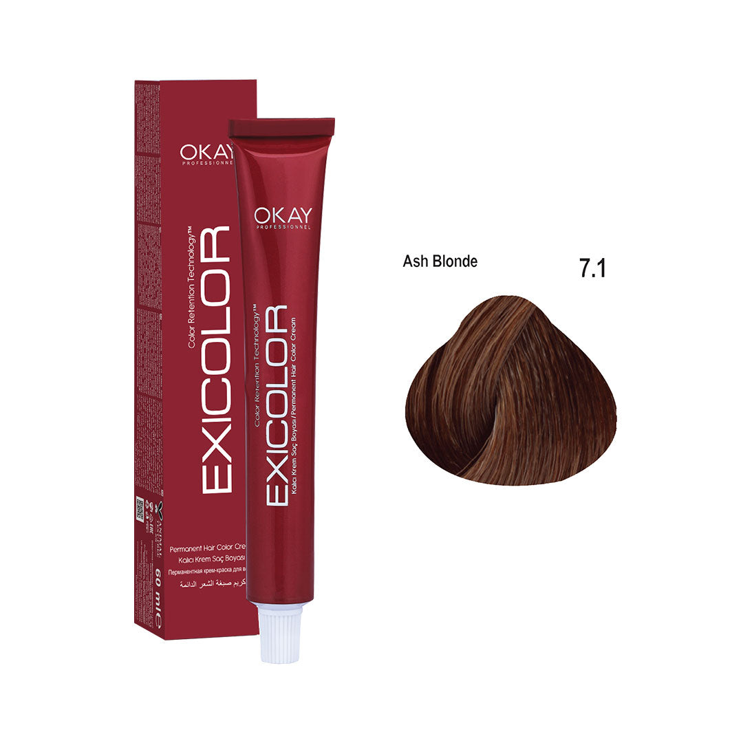 Exicolor Permanent Hair Color Cream Ash Blonde – 7.1