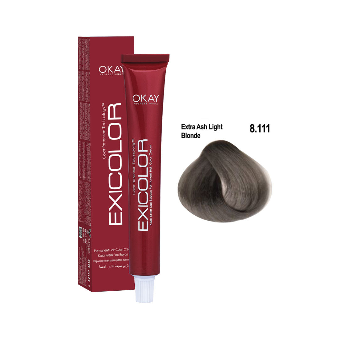 Exicolor Permanent Hair Color Cream Extra Ash Light Blonde – 8.111