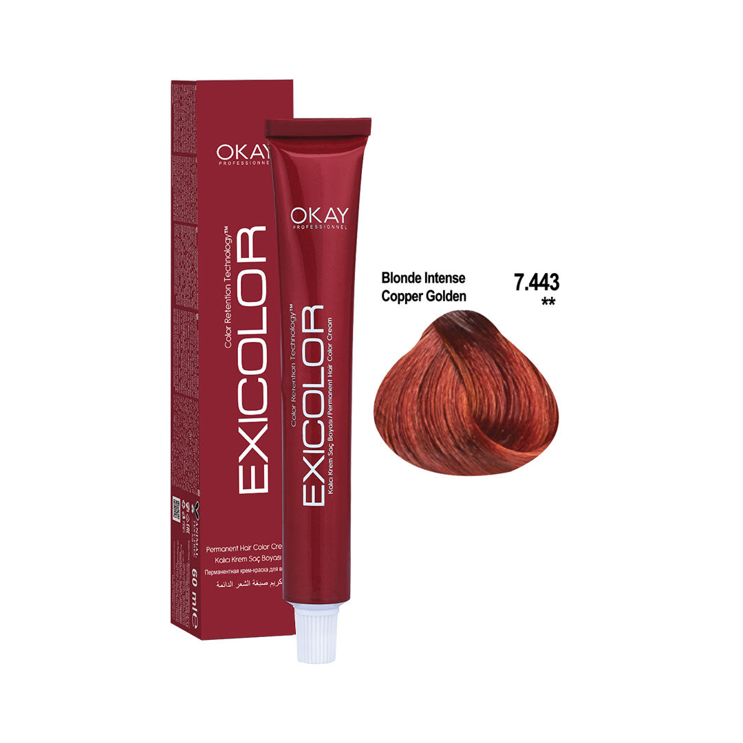 Exicolor Permanent Hair Color Cream Intense Gold Copper Blonde – 7.443