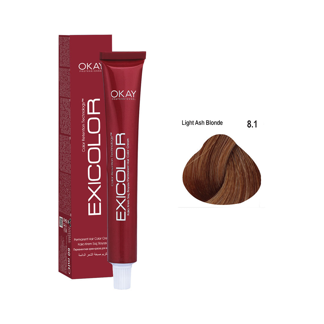 Exicolor Permanent Hair Color Cream Light Ash Blonde – 8.1