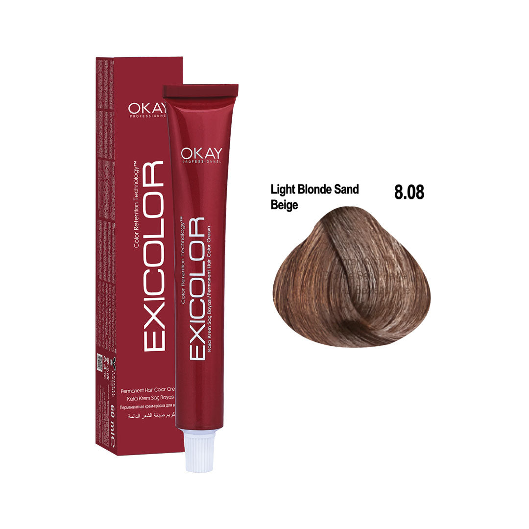 Exicolor Permanent Hair Color Cream Light Blonde Sand Beige – 8.08 