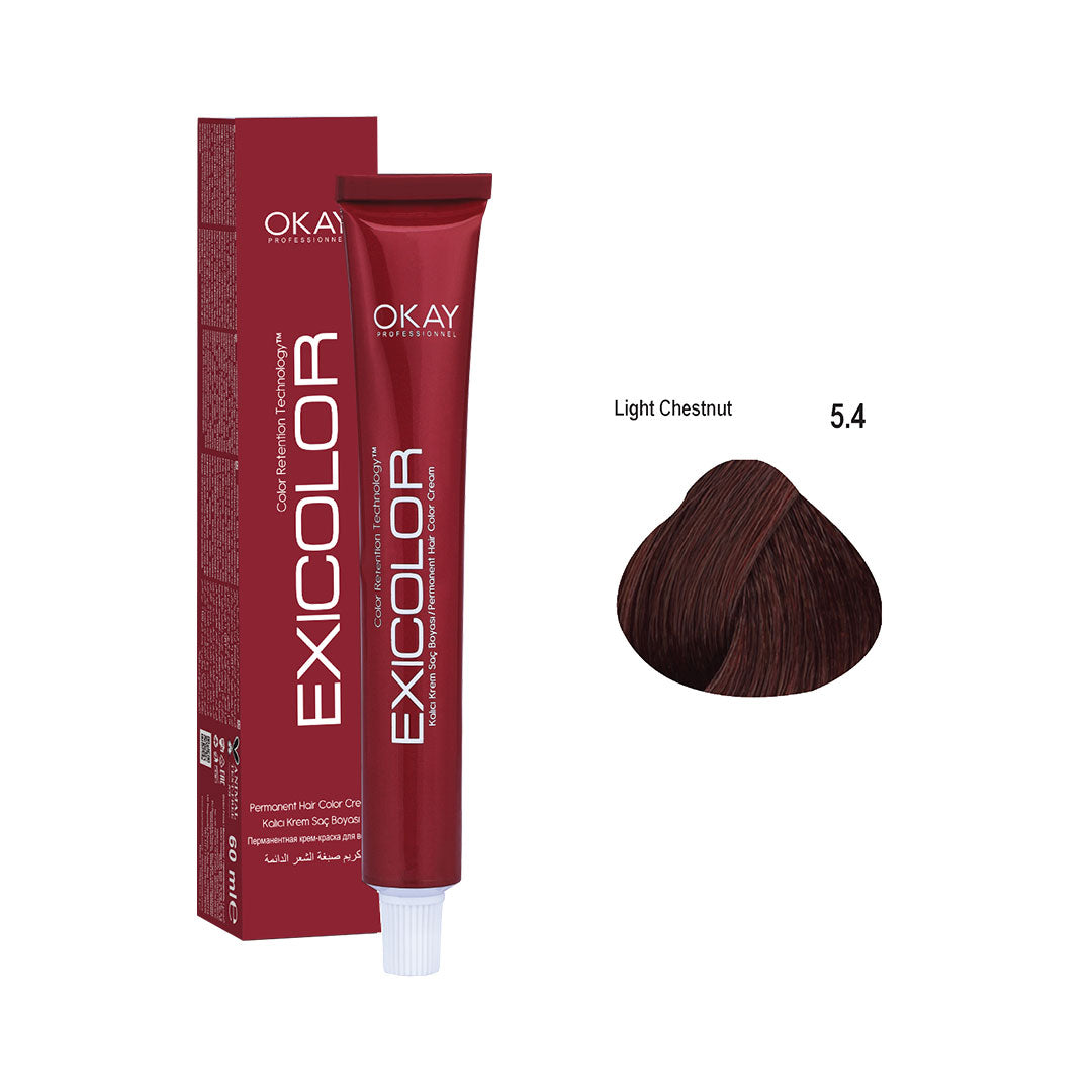 Exicolor Permanent Hair Color Cream Light Chestnut – 5.4 
