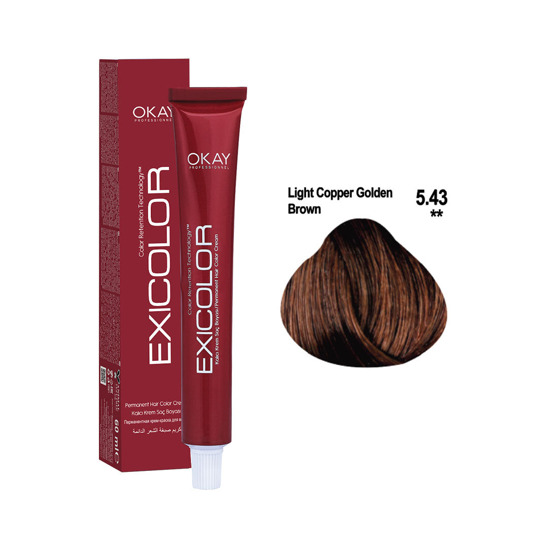 Exicolor Permanent Hair Color Cream Light Copper Golden Brown – 5.43