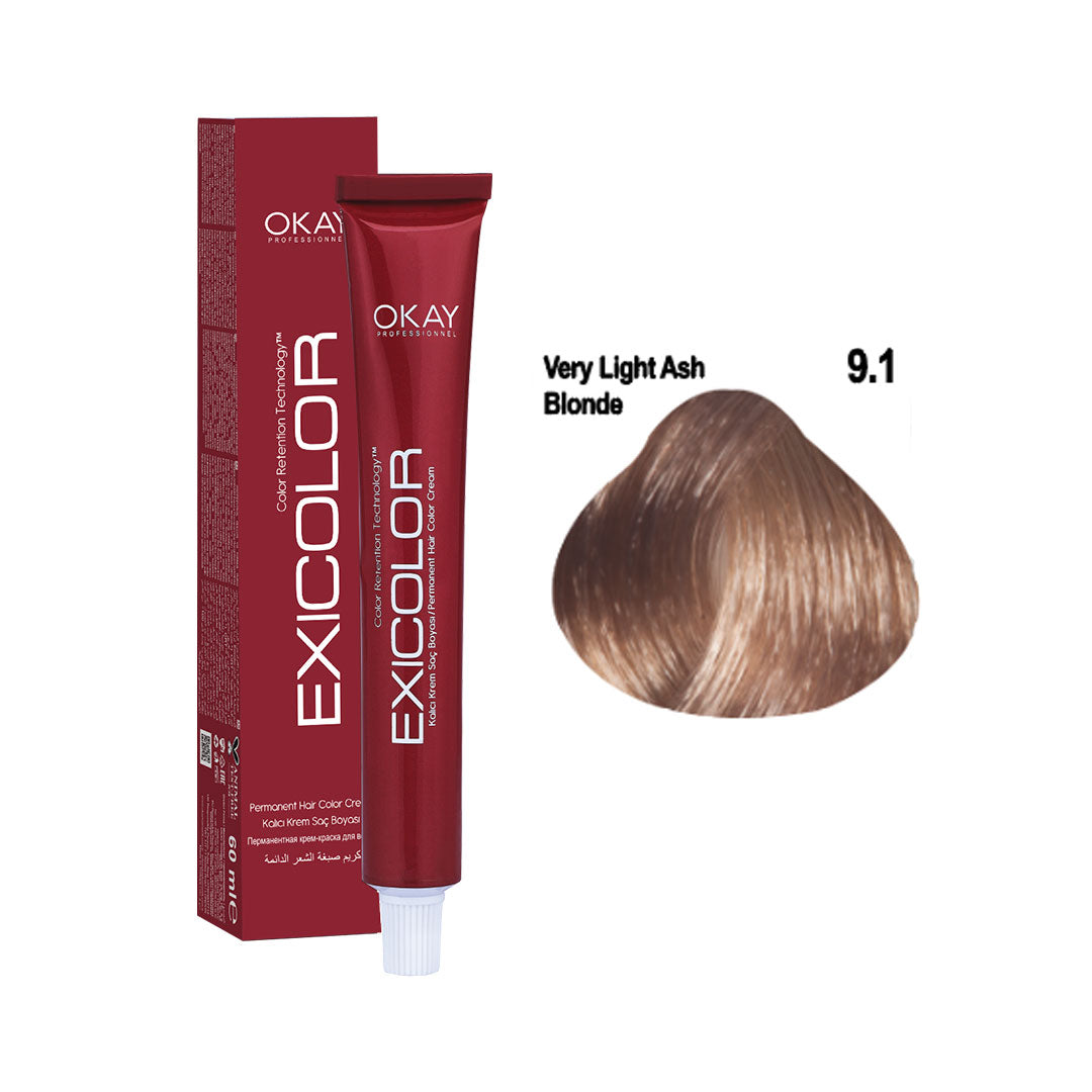 Exicolor Permanent Hair Color Cream Very Light Ash Blonde – 9.1