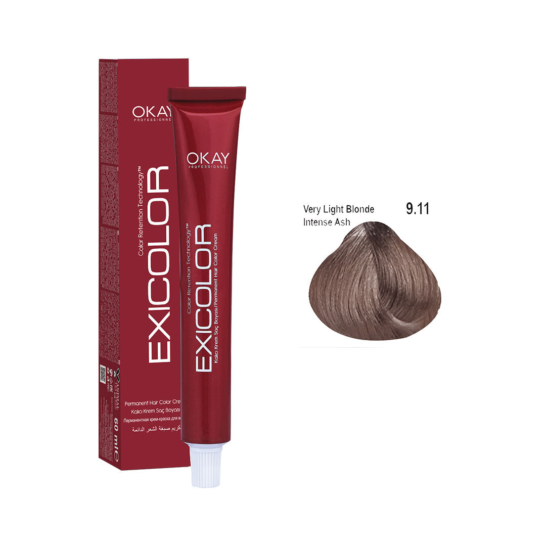 Exicolor Permanent Hair Color Cream Very Light Intense Ash Blonde – 9.11