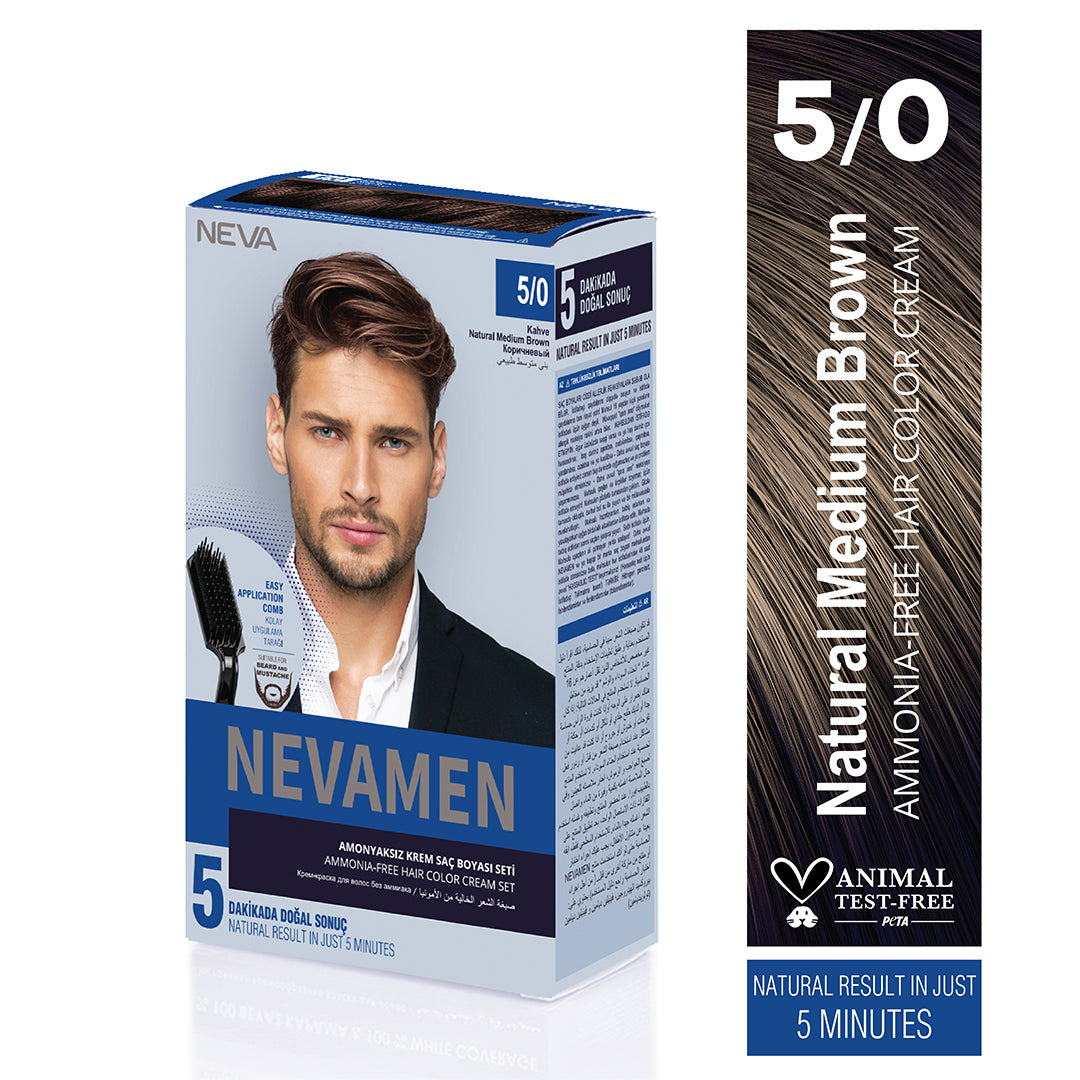 Neva Men Hair Color 5 0 Medium Brown 5 Minute Ammonia Free Hair Dye neva-men-hair-color-5-0-medium-brown-5-minute-ammonia-free-hair-dye