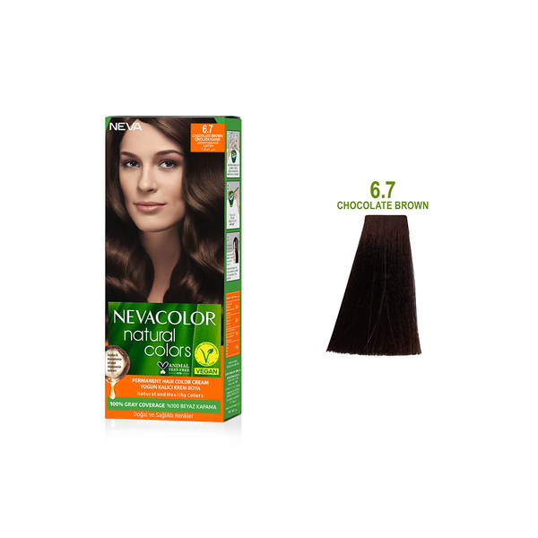 Nevacolor Natural Colors – 6.7 Chocolate Brown with Natural Oils | Vegan Permanent Hair Color Cream (50ml)